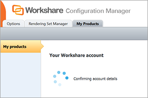 Image of the spinning wheel displayed on the "My Products" tab of the Workshare Configuration Manager.