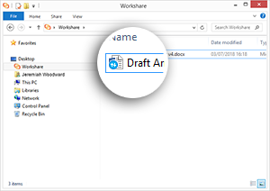 Image of the Workshare sync folder with one file that's syncing.