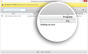 Image of the Sync Progress area with one file that has the status: "Waiting to sync"